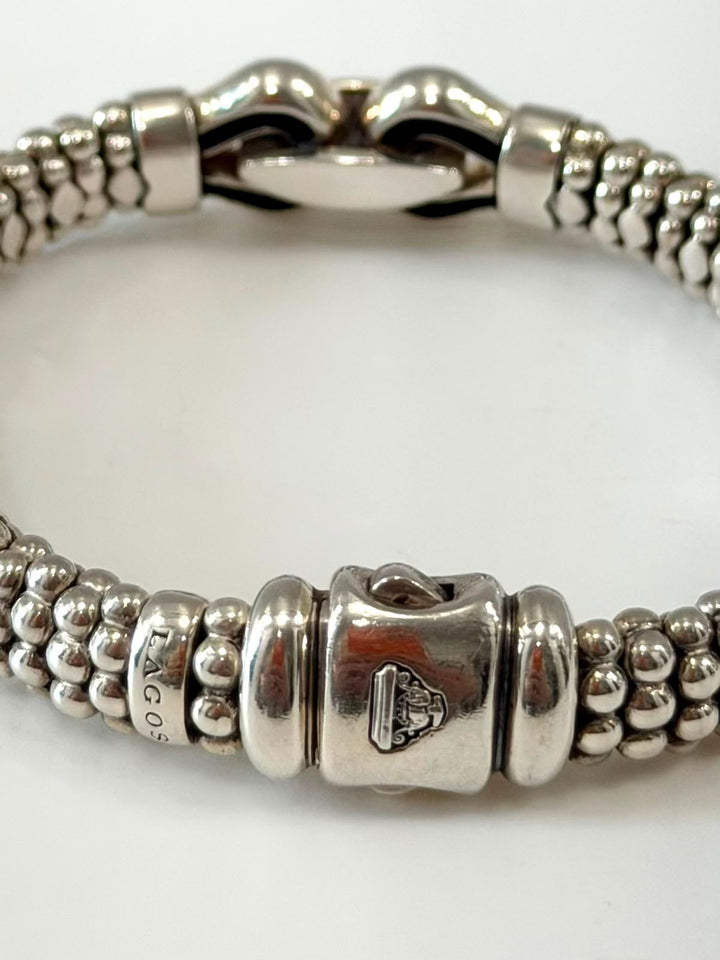 LAGOS STERLING SILVER 9MM CAVIAR BUCKLE BRACELET