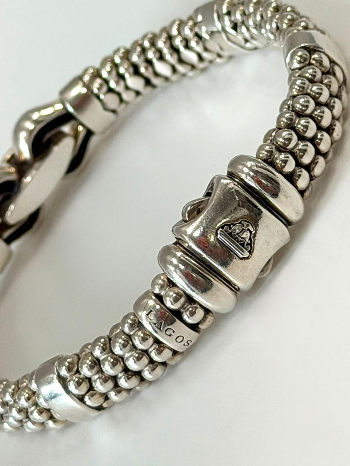 LAGOS STERLING SILVER 9MM CAVIAR BUCKLE BRACELET