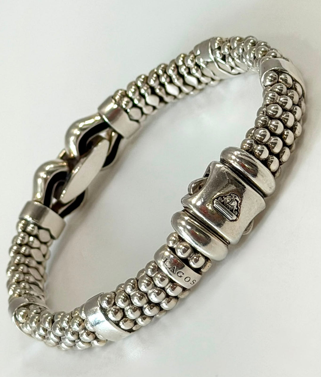LAGOS STERLING SILVER 9MM CAVIAR BUCKLE BRACELET
