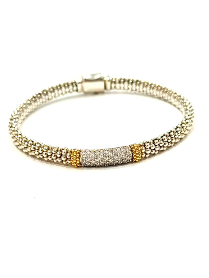 LAGOS STERLING SILVER 18K GOLD PAVÉ DIAMOND CAVIAR LUX BRACELET
