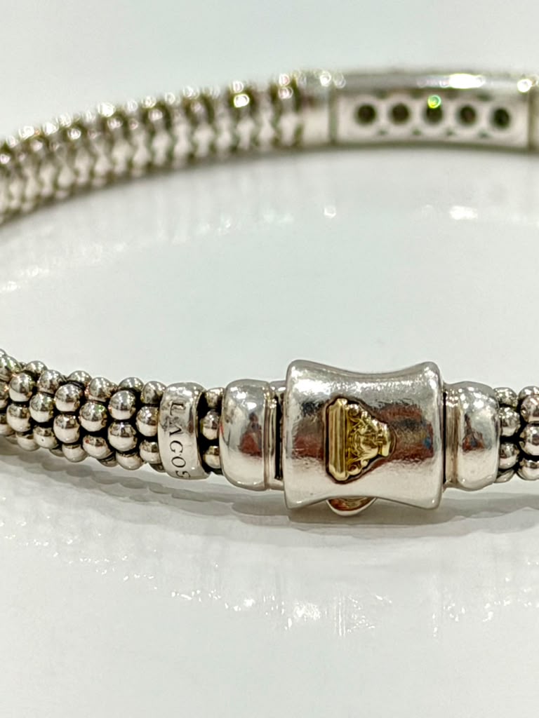 LAGOS STERLING SILVER 18K GOLD PAVÉ DIAMOND CAVIAR LUX BRACELET