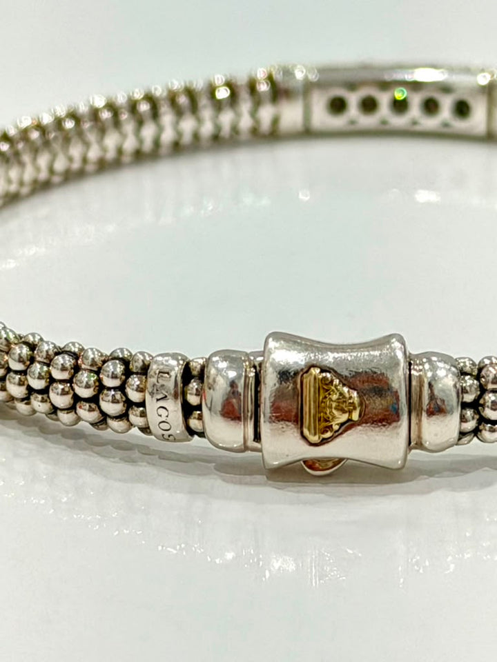 LAGOS STERLING SILVER 18K GOLD PAVÉ DIAMOND CAVIAR LUX BRACELET