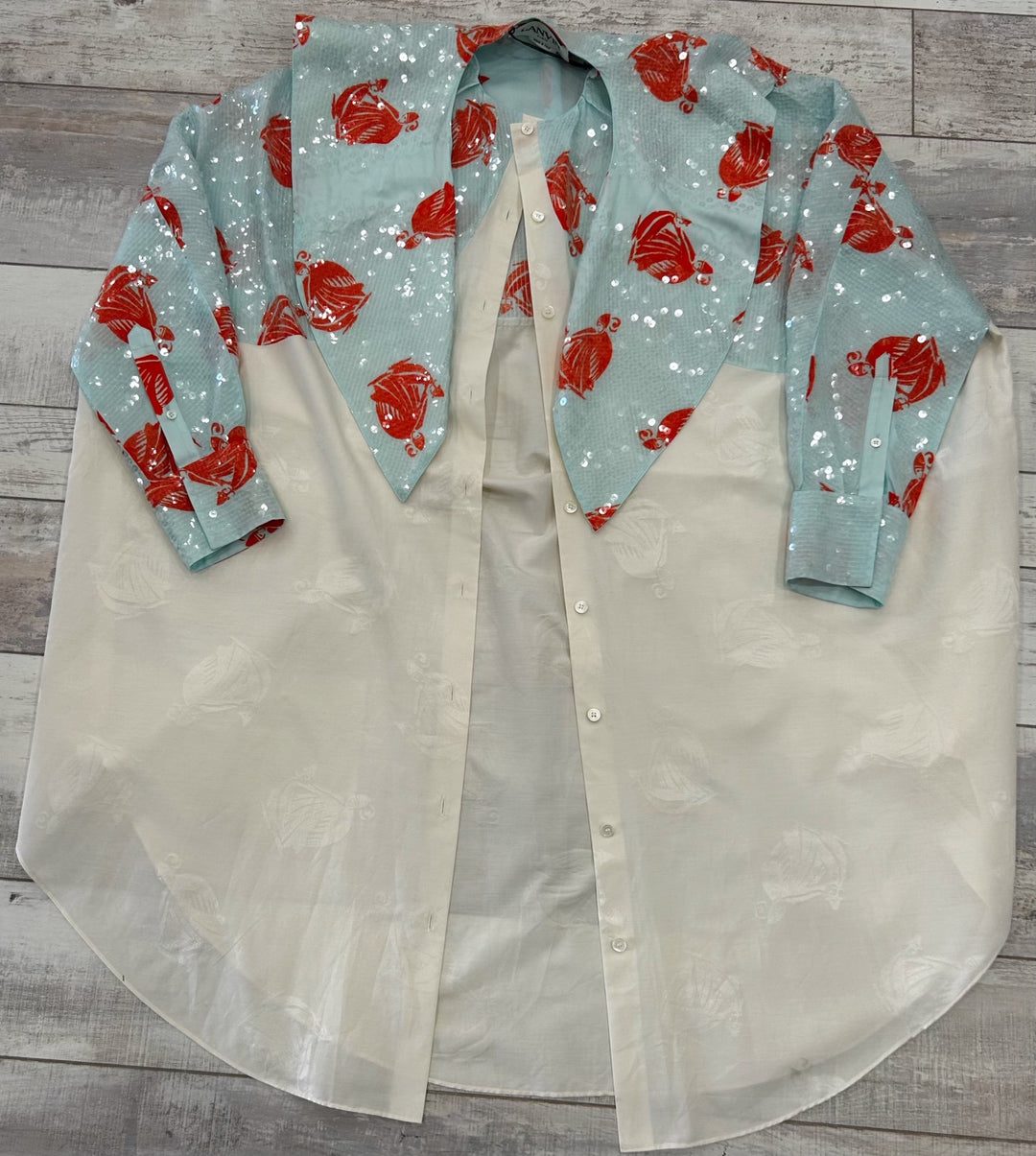 LANVIN BLUE MULTI SEQUIN BLOUSE