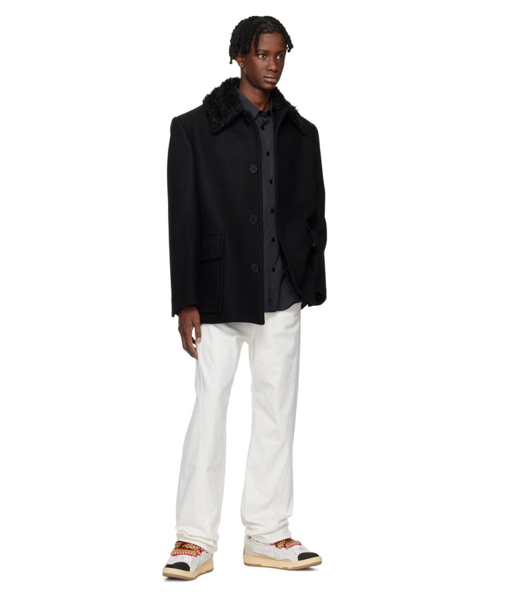 LANVIN CURB CALFSKIN LEATHER &amp; MESH MEN&