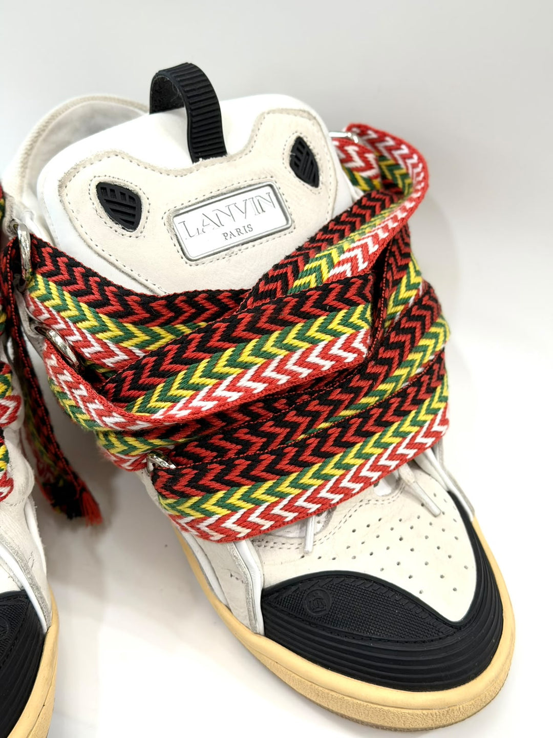 LANVIN CURB CALFSKIN LEATHER &amp; MESH MEN&