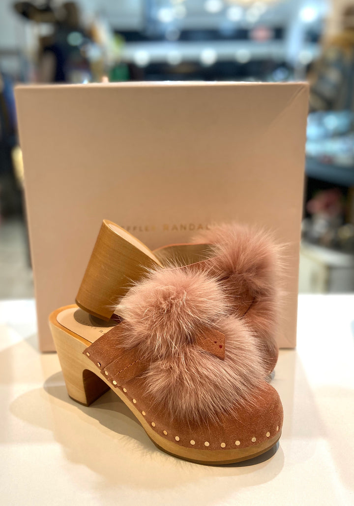 LOEFFLER RANDALL PHILLIPS SUEDE FOX FUR HIGE HEEL CLOGS