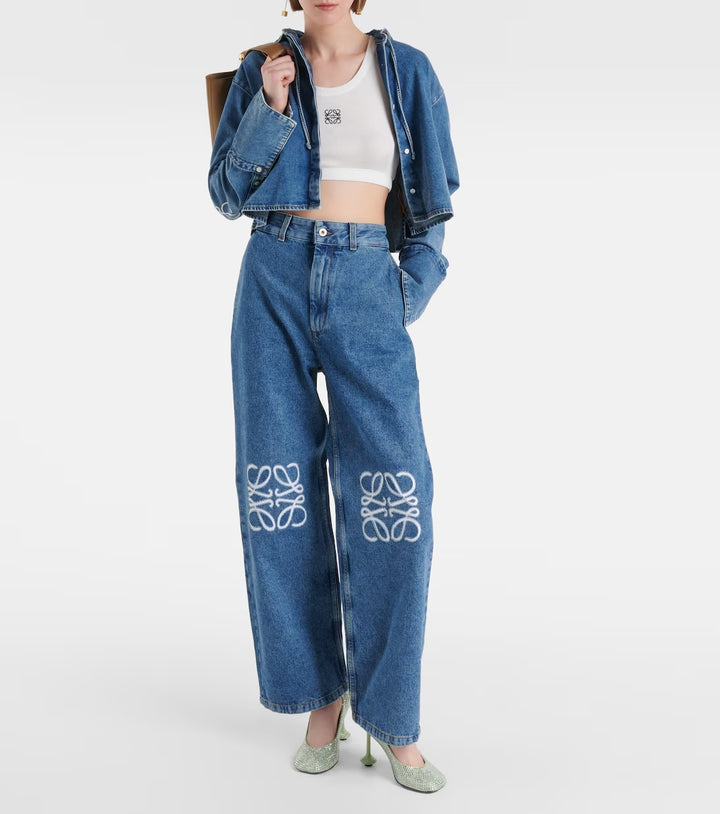 LOEWE ANAGRAM BAGGY APPLIQUÉD HIGH-RISE WIDE-LEG JEANS