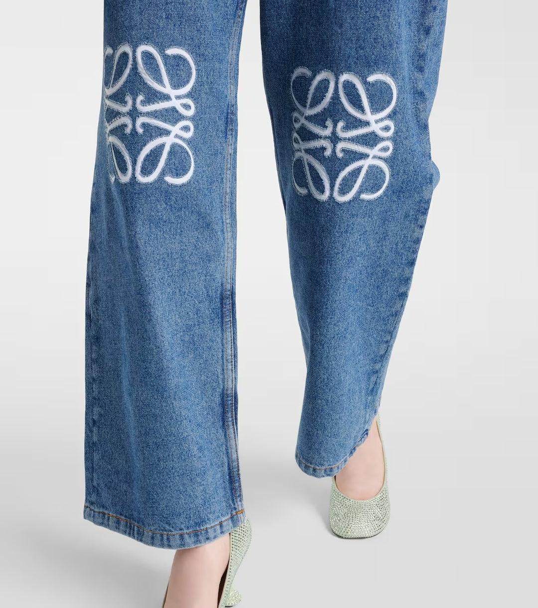 LOEWE ANAGRAM BAGGY APPLIQUÉD HIGH-RISE WIDE-LEG JEANS