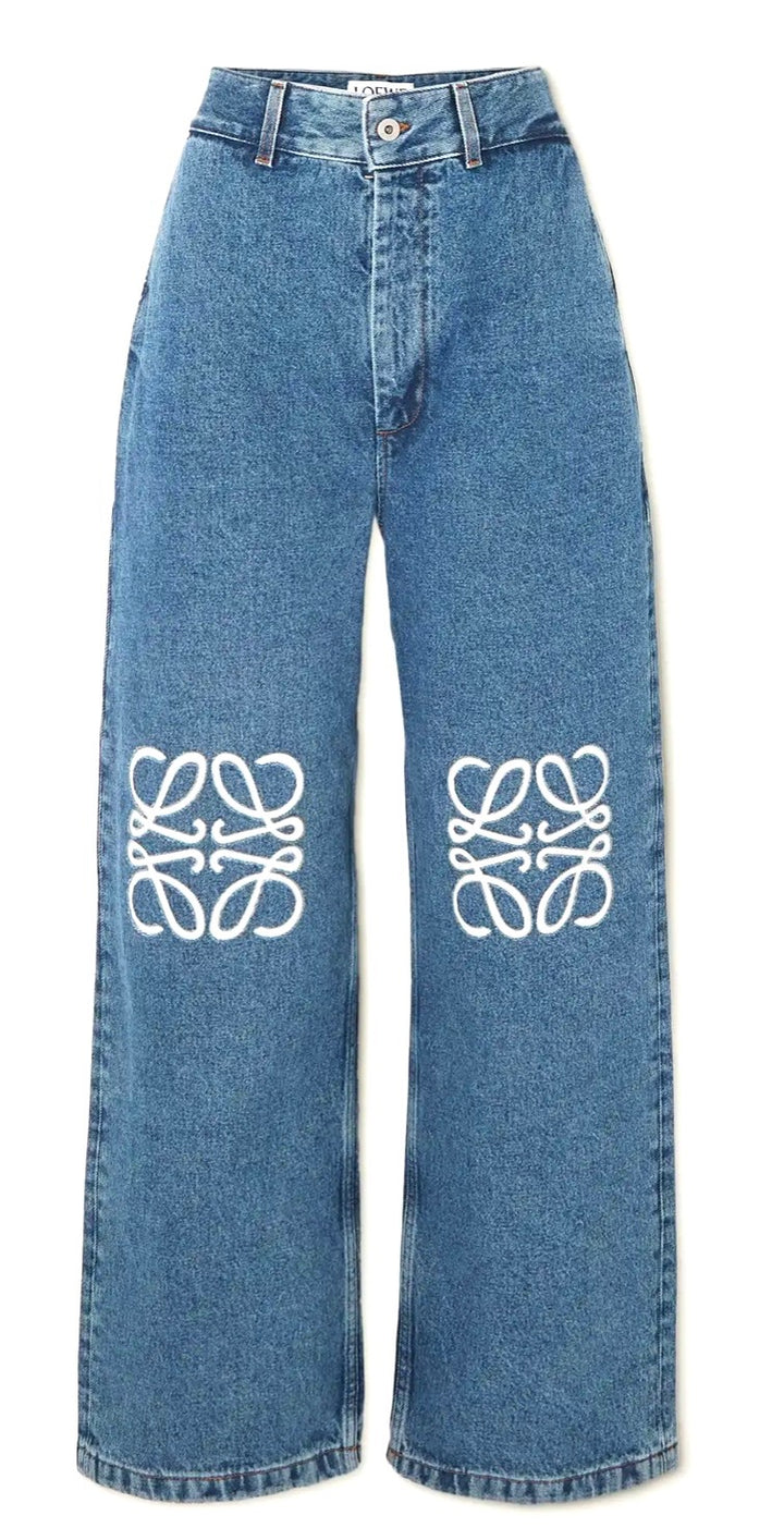 LOEWE ANAGRAM BAGGY APPLIQUÉD HIGH-RISE WIDE-LEG JEANS