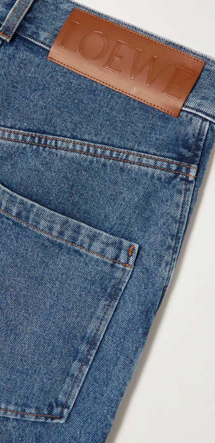 LOEWE ANAGRAM BAGGY APPLIQUÉD HIGH-RISE WIDE-LEG JEANS