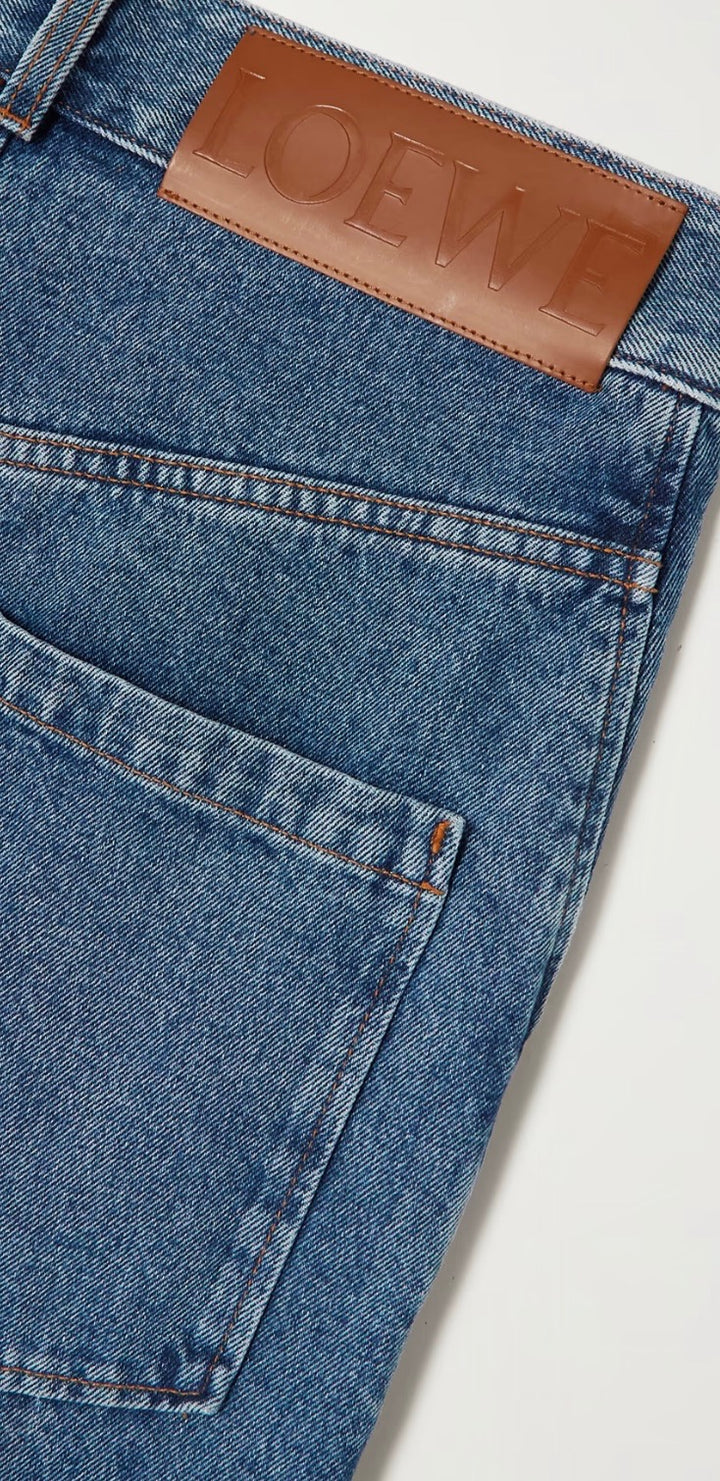 LOEWE ANAGRAM BAGGY APPLIQUÉD HIGH-RISE WIDE-LEG JEANS