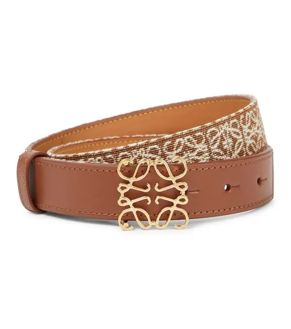 LOEWE ANAGRAM JACQUARD LOGO BUCKLE CALFSKIN LEATHER BELT
