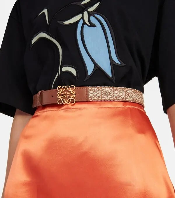 LOEWE ANAGRAM JACQUARD LOGO BUCKLE CALFSKIN LEATHER BELT