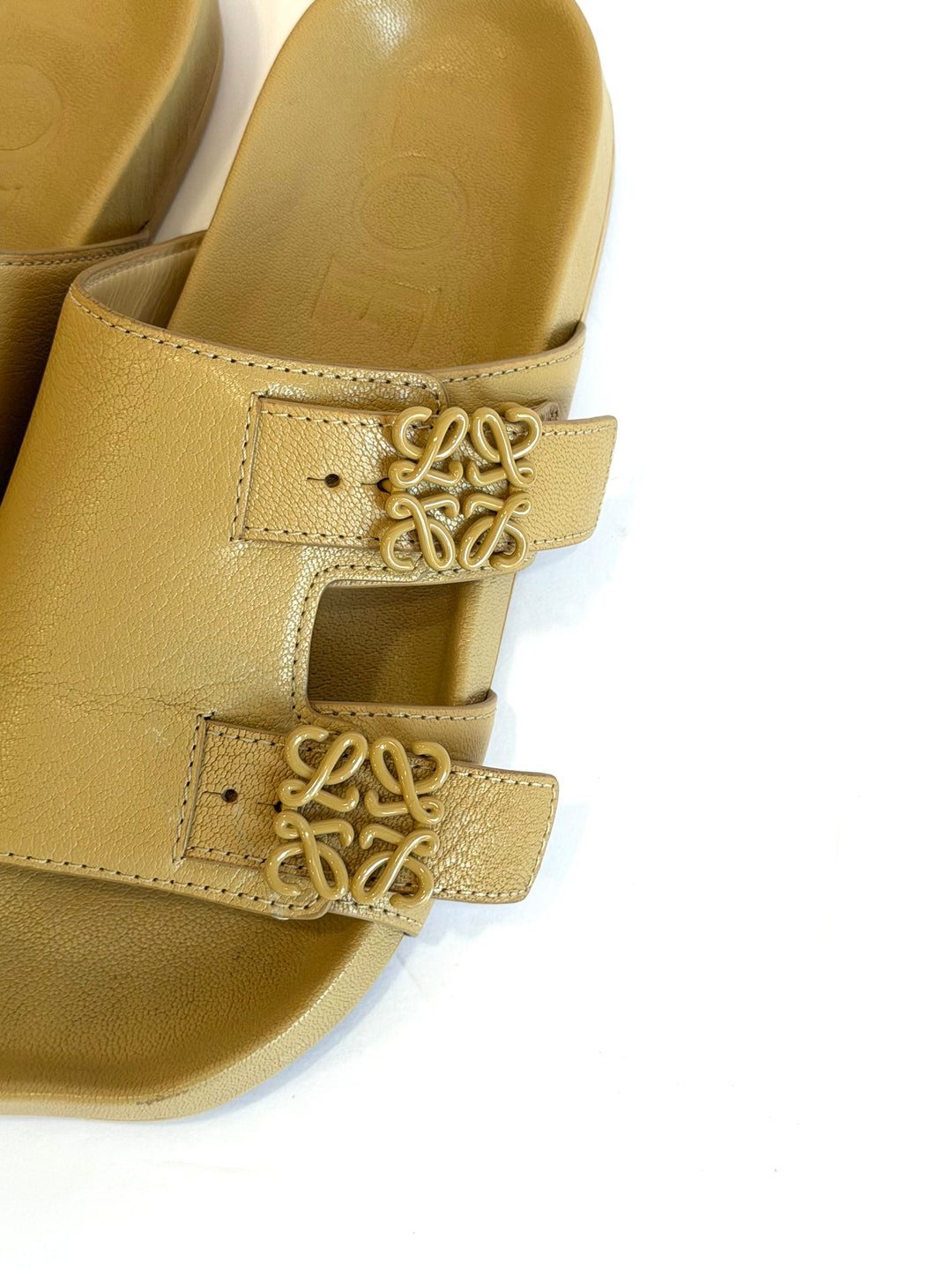 LOEWE EASE LOGO DUAL BUCKLE CALFSKIN LEATHER MULES
