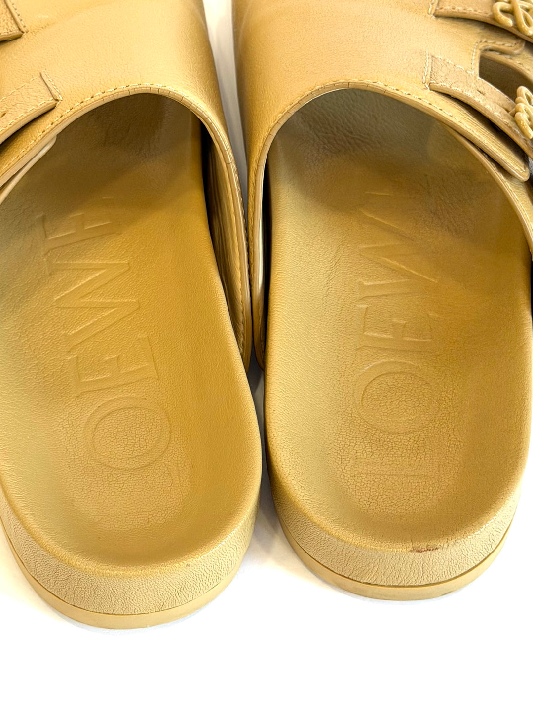 LOEWE EASE LOGO DUAL BUCKLE CALFSKIN LEATHER MULES
