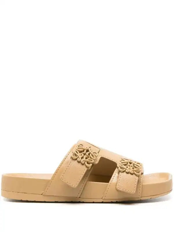 LOEWE EASE LOGO DUAL BUCKLE CALFSKIN LEATHER MULES