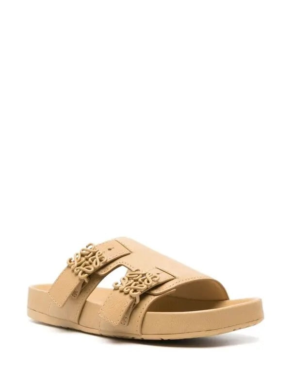 LOEWE EASE LOGO DUAL BUCKLE CALFSKIN LEATHER MULES