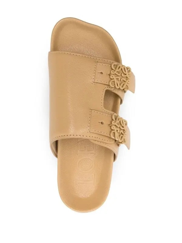LOEWE EASE LOGO DUAL BUCKLE CALFSKIN LEATHER MULES