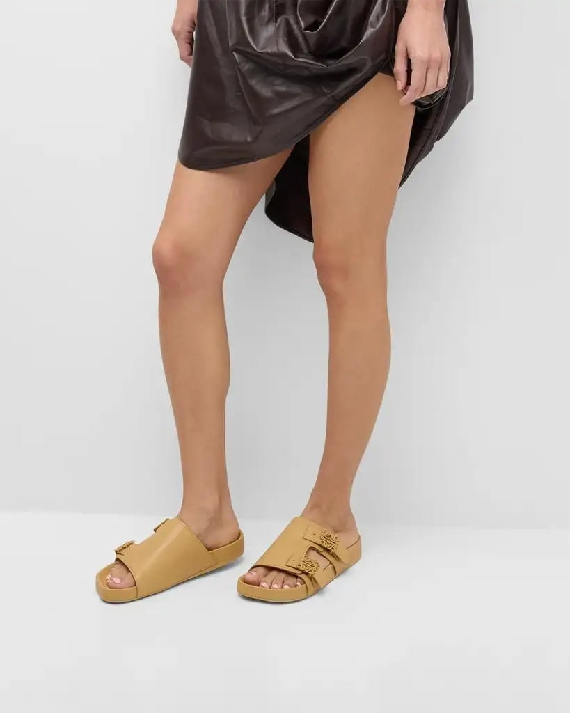 LOEWE EASE LOGO DUAL BUCKLE CALFSKIN LEATHER MULES