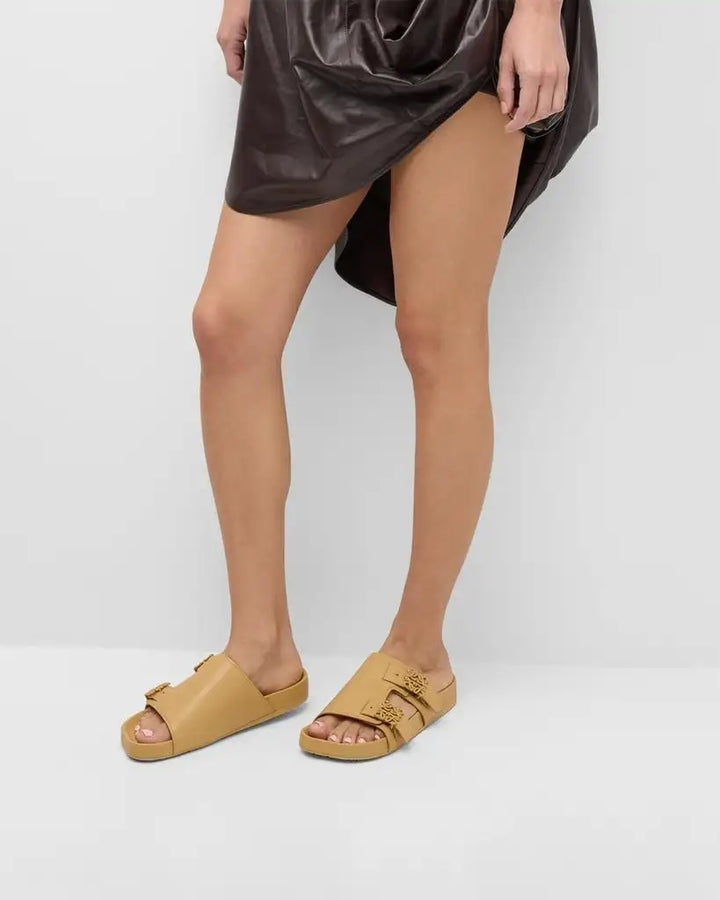 LOEWE EASE LOGO DUAL BUCKLE CALFSKIN LEATHER MULES