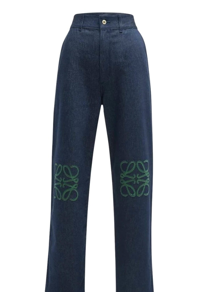 LOEWE ANAGRAM BAGGY APPLIQUÉD HIGH-RISE STRAIGHT LEG JEANS