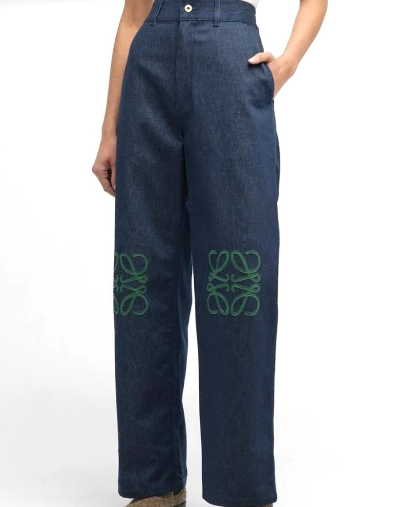 LOEWE ANAGRAM BAGGY APPLIQUÉD HIGH-RISE STRAIGHT LEG JEANS