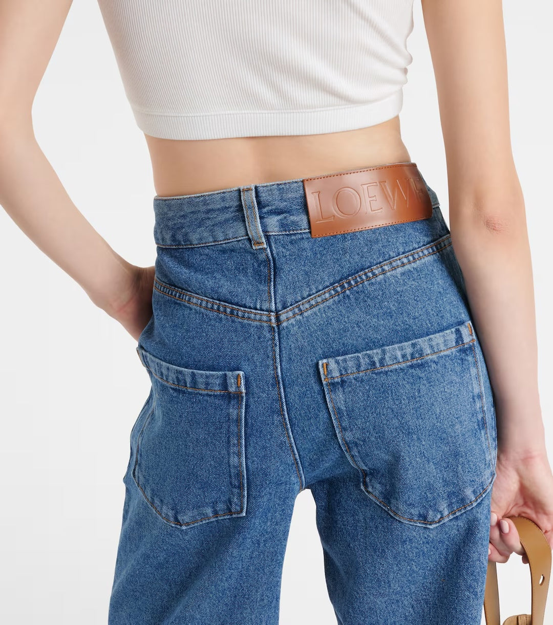 LOEWE ANAGRAM BAGGY APPLIQUÉD HIGH-RISE WIDE-LEG JEANS