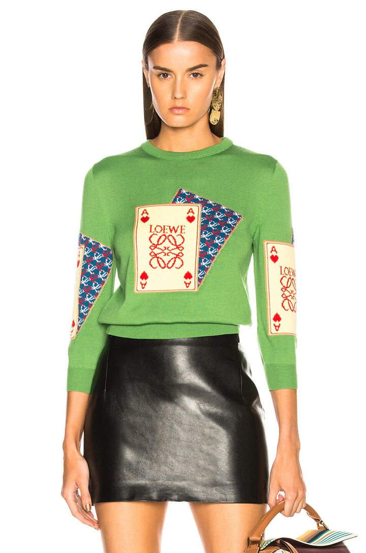 LOEWE INTRASIA PLAYING CARD WOOL KNIT SWEATER