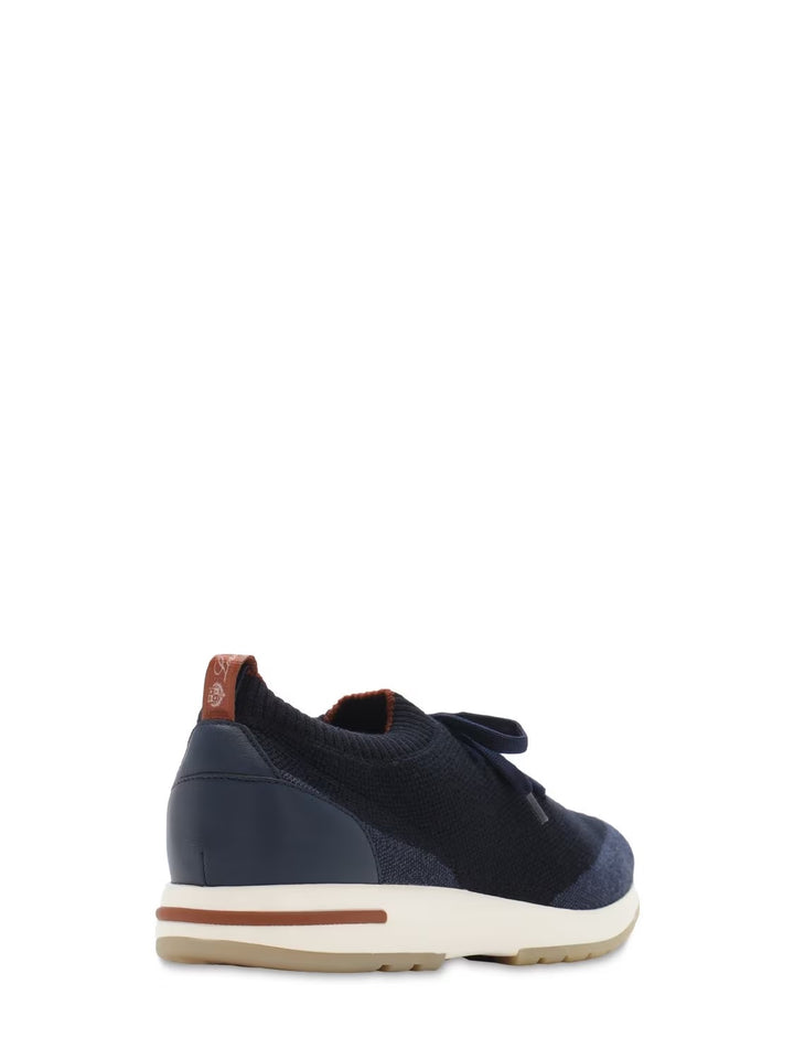 LORO PIANA NAVY KNIT FABRIC 360 LP FLEXY WALK LOW TOP SNEAKERS