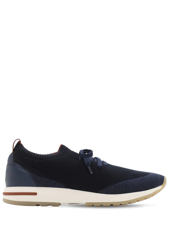 LORO PIANA NAVY KNIT FABRIC 360 LP FLEXY WALK LOW TOP SNEAKERS