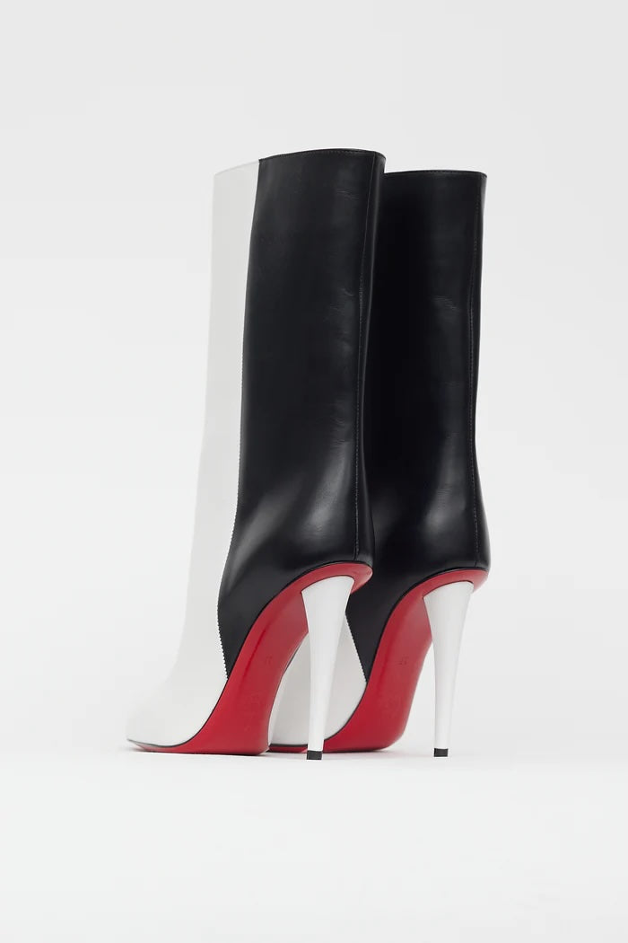 LOUBOUTIN ASTRILARGE 100MM TWO-TONE CALFSKIN LEATHER BOOTIES