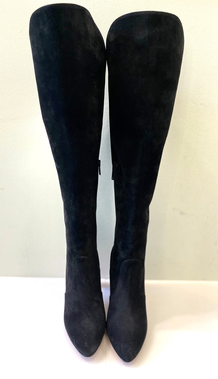 CHRISTIAN LOUBOUTIN ELEONOR TALL SUEDE RED SOLE BOOTS