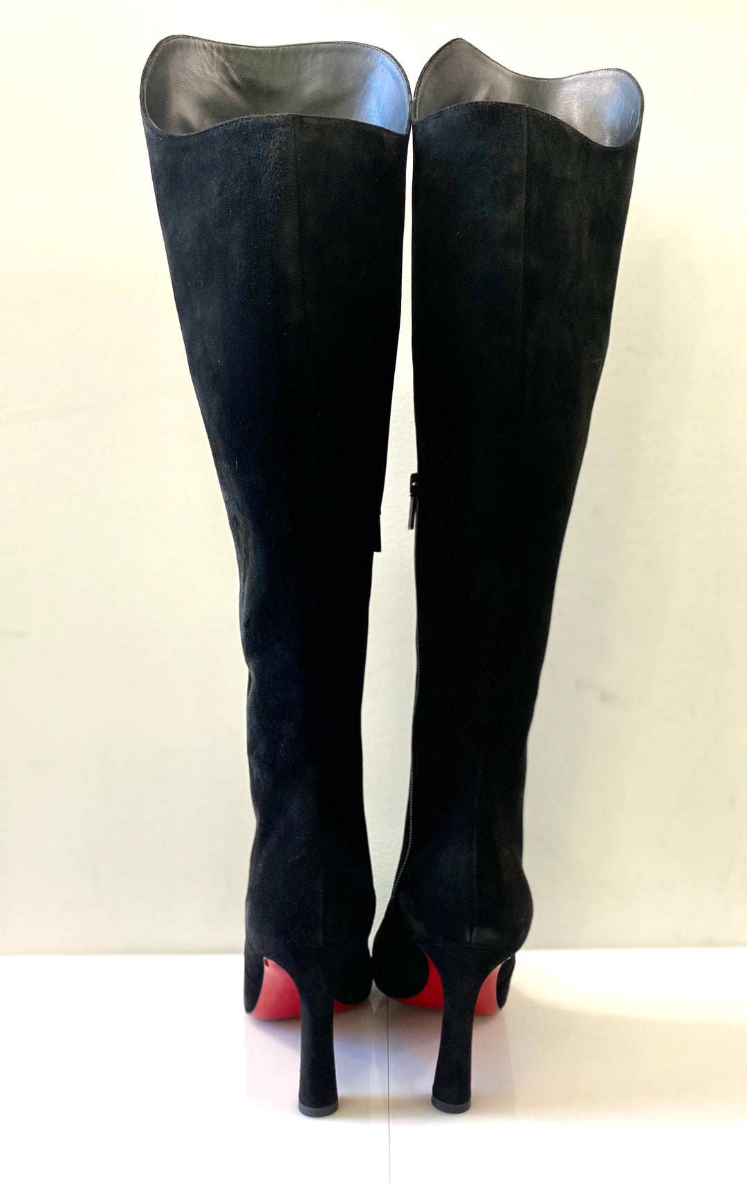 CHRISTIAN LOUBOUTIN ELEONOR TALL SUEDE RED SOLE BOOTS