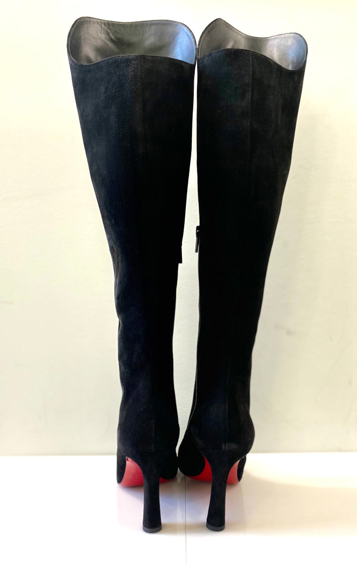 CHRISTIAN LOUBOUTIN ELEONOR TALL SUEDE RED SOLE BOOTS