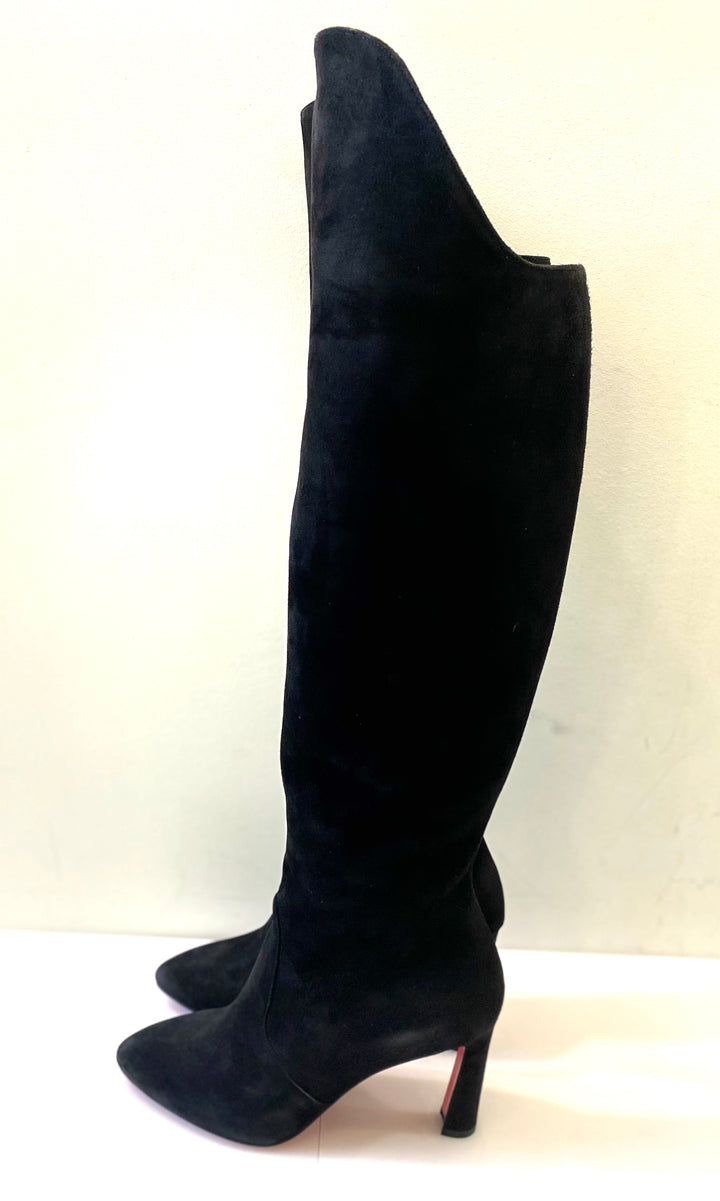 CHRISTIAN LOUBOUTIN ELEONOR TALL SUEDE RED SOLE BOOTS