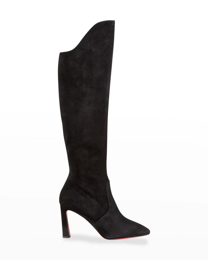 CHRISTIAN LOUBOUTIN ELEONOR TALL SUEDE RED SOLE BOOTS