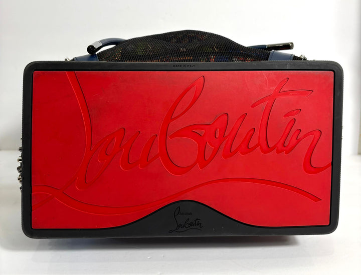 LOUBOUTIN EXPLORAFUNK STUDDED PRINTED MESH LEATHER TRIMMED BACKPACK