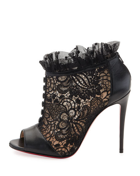 CHRISTIAN LOUBOUTIN HENRIETTA LACE PEEP TOE BOOTIE