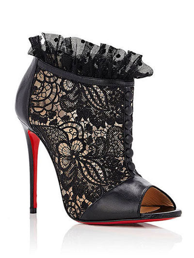 CHRISTIAN LOUBOUTIN HENRIETTA LACE PEEP TOE BOOTIE