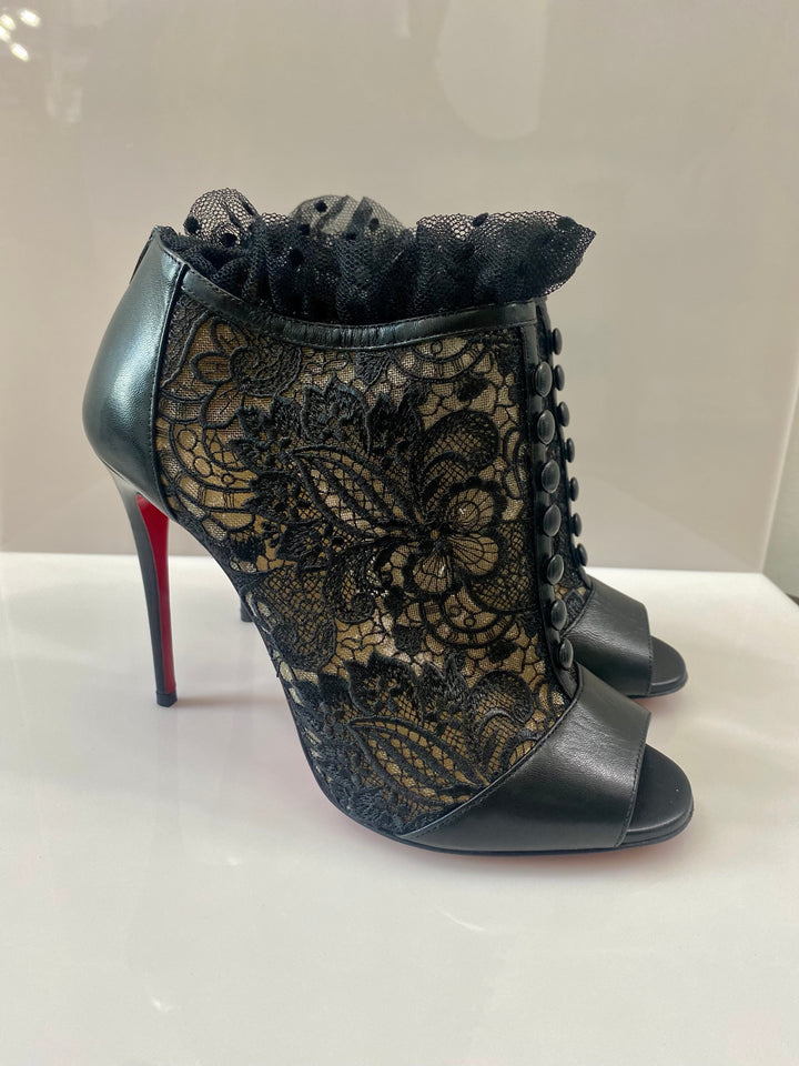 CHRISTIAN LOUBOUTIN HENRIETTA LACE PEEP TOE BOOTIE