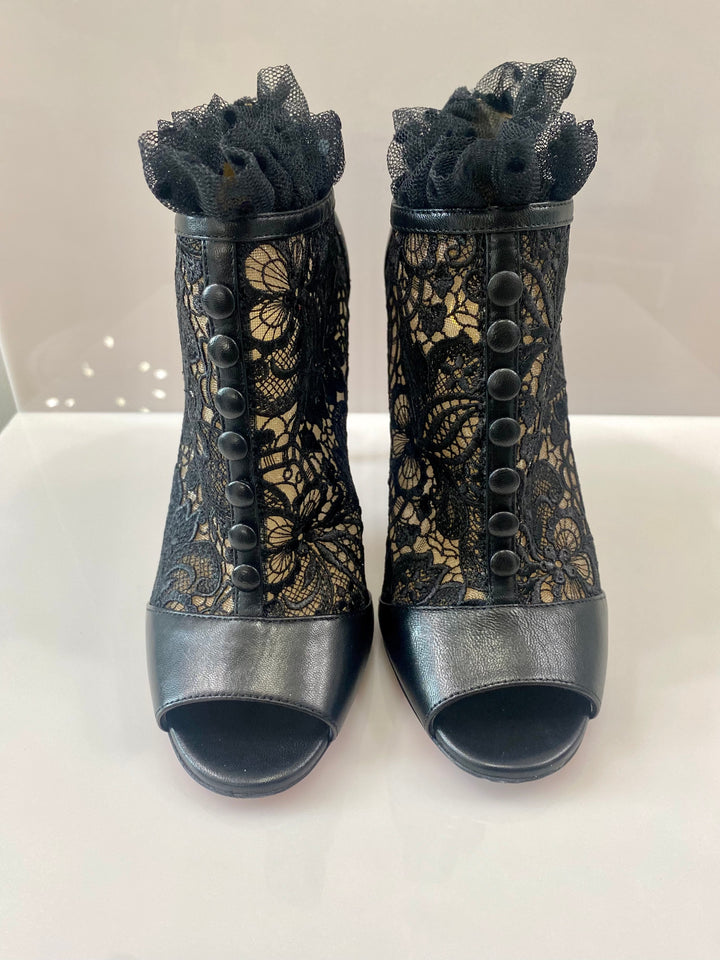 CHRISTIAN LOUBOUTIN HENRIETTA LACE PEEP TOE BOOTIE