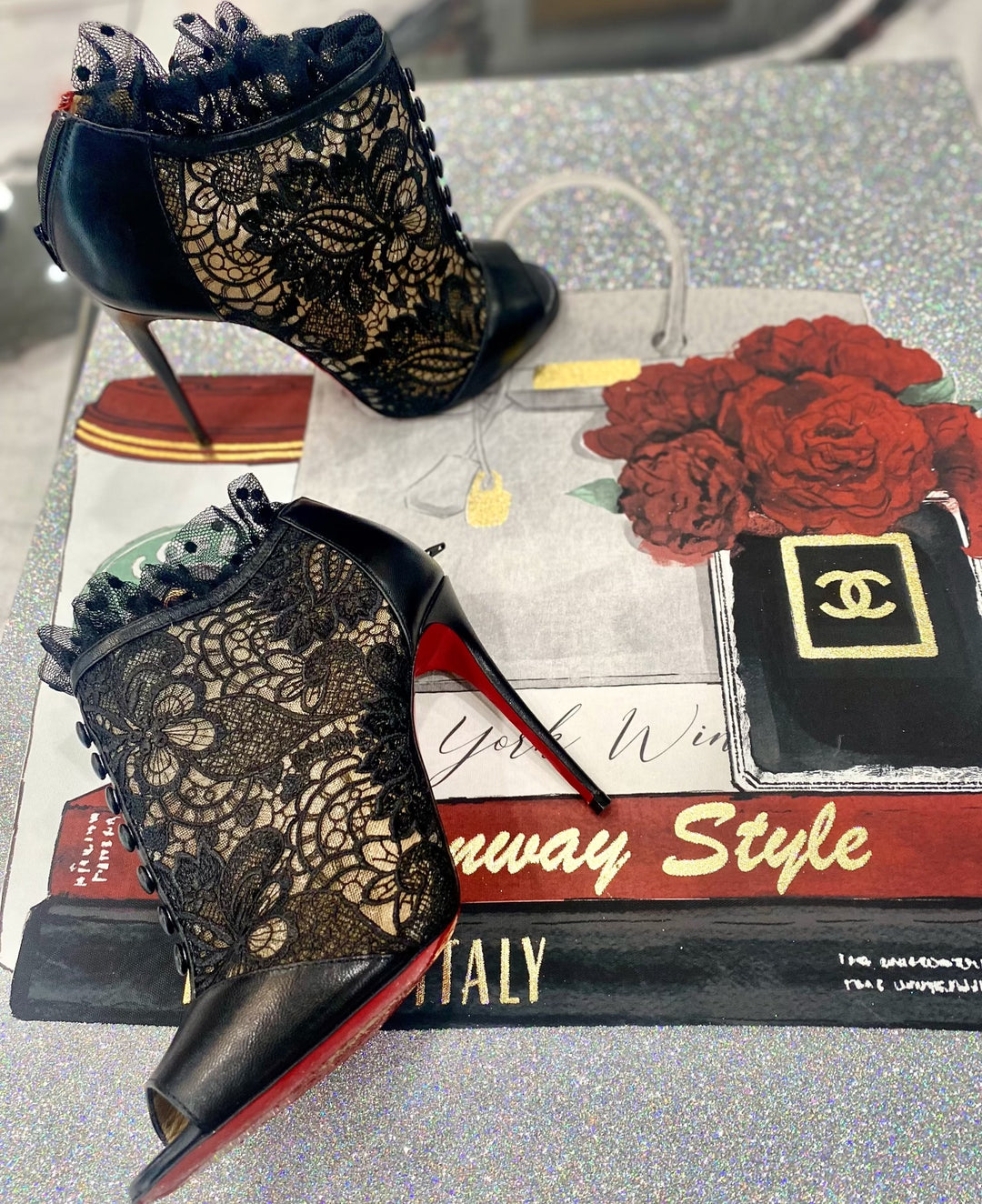 CHRISTIAN LOUBOUTIN HENRIETTA LACE PEEP TOE BOOTIE – Caroline's