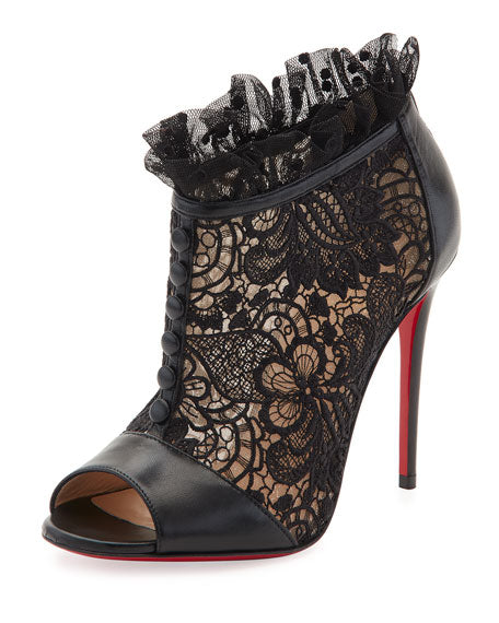 CHRISTIAN LOUBOUTIN HENRIETTA LACE PEEP TOE BOOTIE
