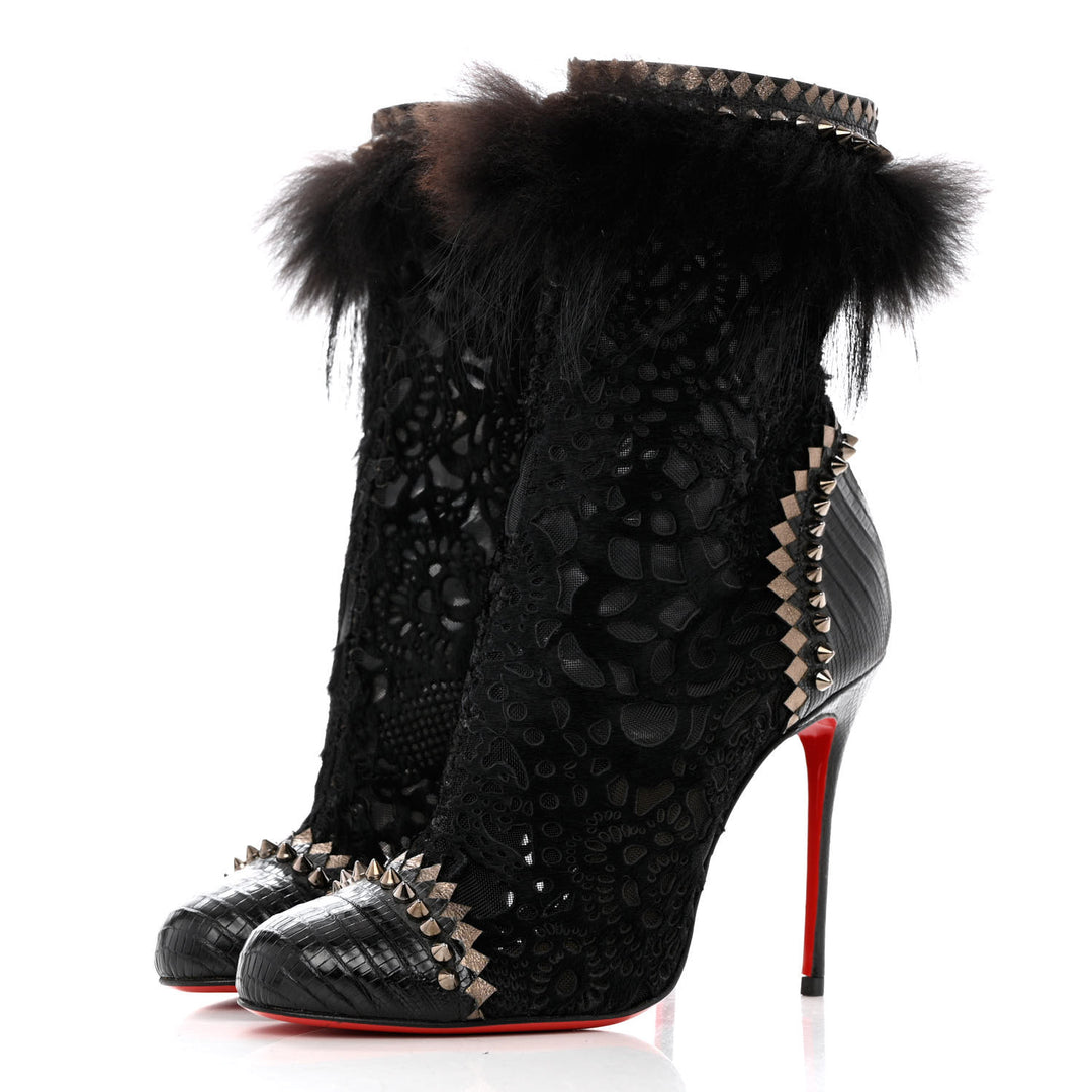 CHRISTIAN LOUBOUTIN LACE CALF HAIR LIZARD TOOTSIE 100 BOOTIES