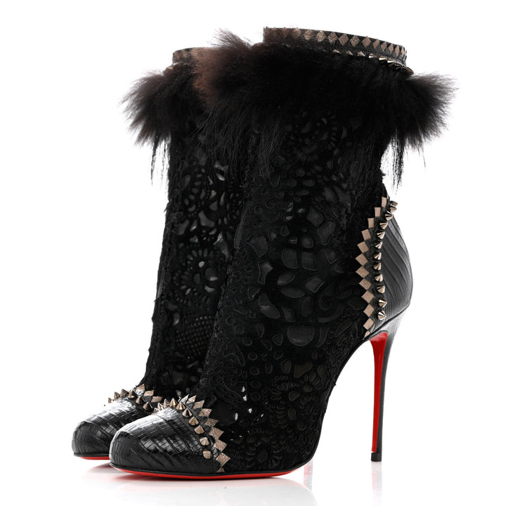 CHRISTIAN LOUBOUTIN LACE CALF HAIR LIZARD TOOTSIE 100 BOOTIES