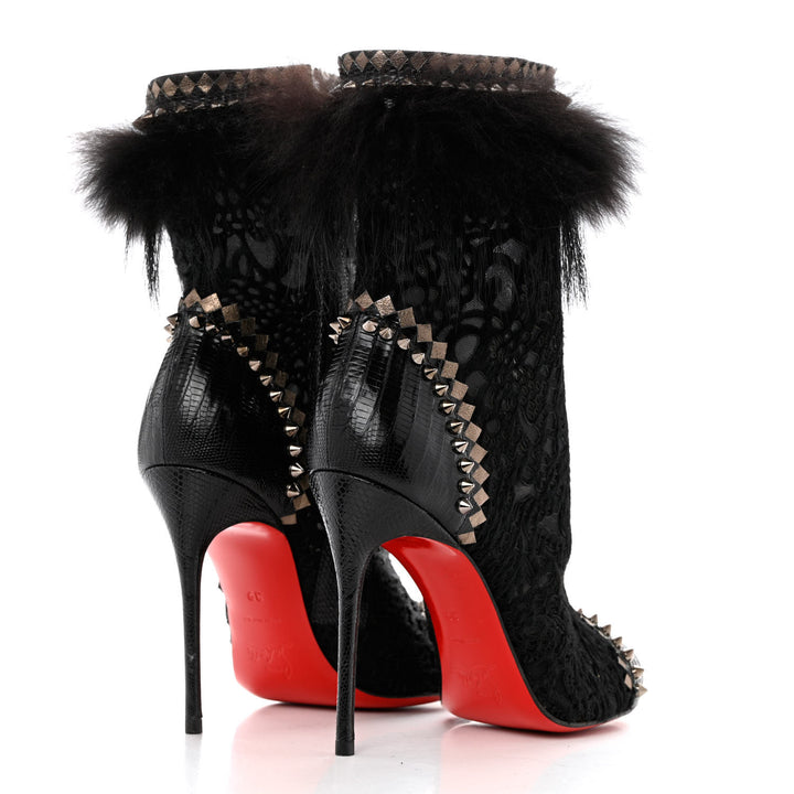 CHRISTIAN LOUBOUTIN LACE CALF HAIR LIZARD TOOTSIE 100 BOOTIES
