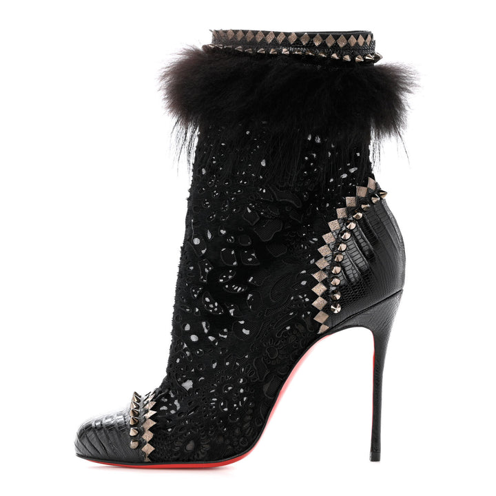 CHRISTIAN LOUBOUTIN LACE CALF HAIR LIZARD TOOTSIE 100 BOOTIES