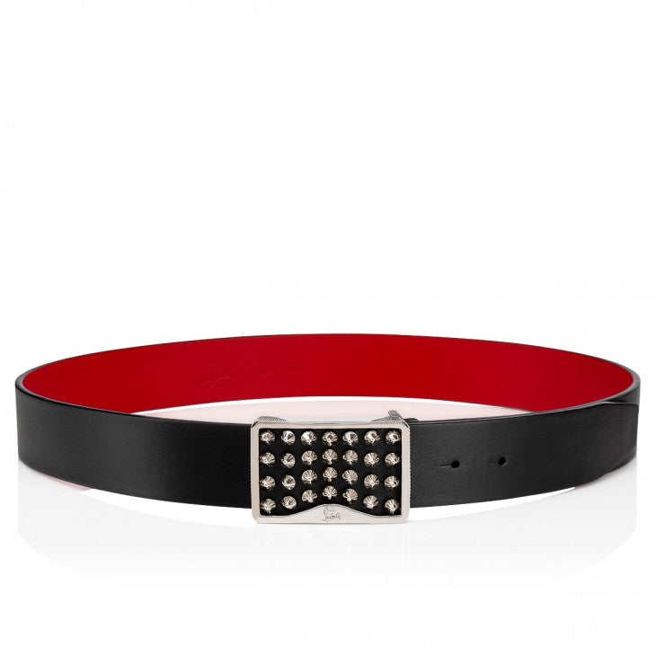 CHRISTIAN LOUBOUTIN LOUIS STUD EMBELLISHED BUCKLE CALFSKIN BELT