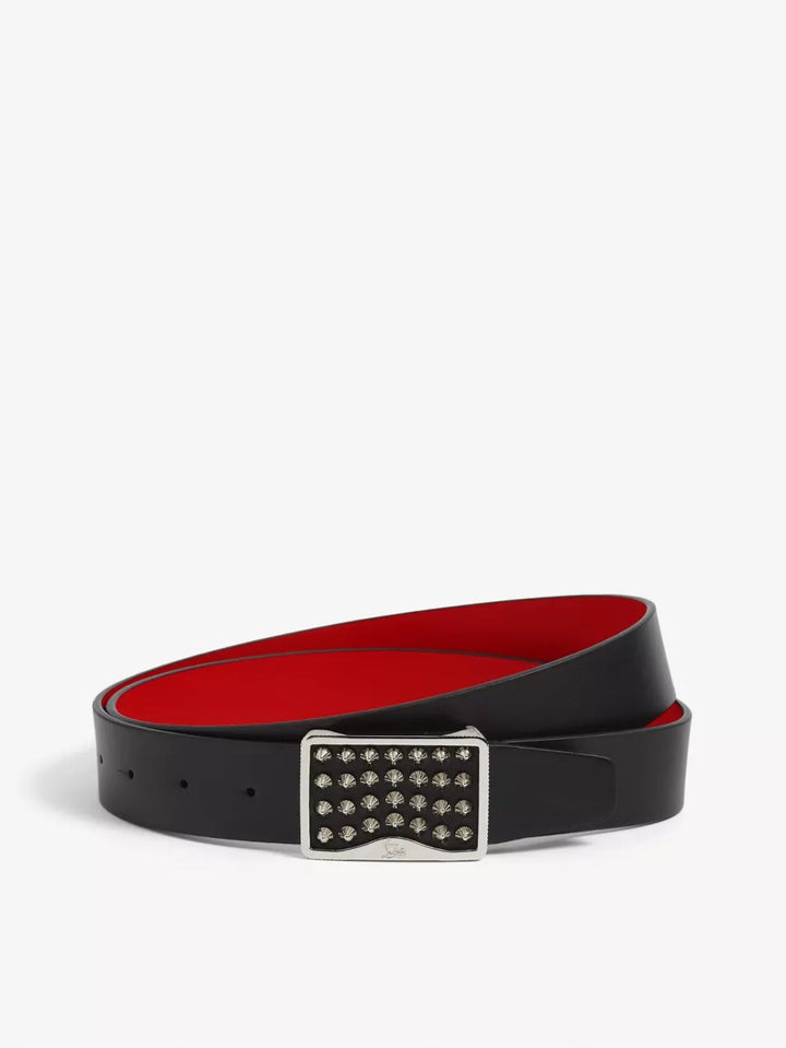 CHRISTIAN LOUBOUTIN LOUIS STUD EMBELLISHED BUCKLE CALFSKIN BELT