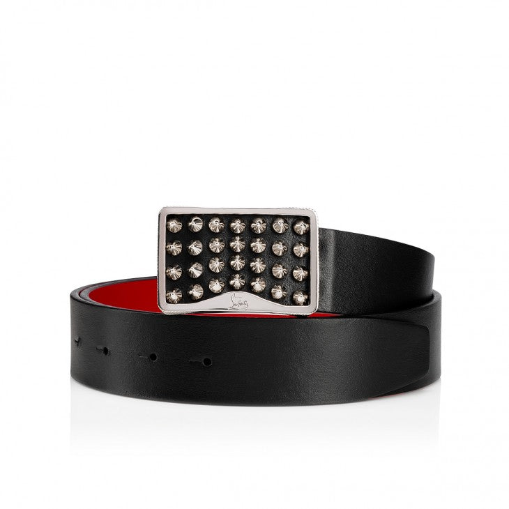 CHRISTIAN LOUBOUTIN LOUIS STUD EMBELLISHED BUCKLE CALFSKIN BELT